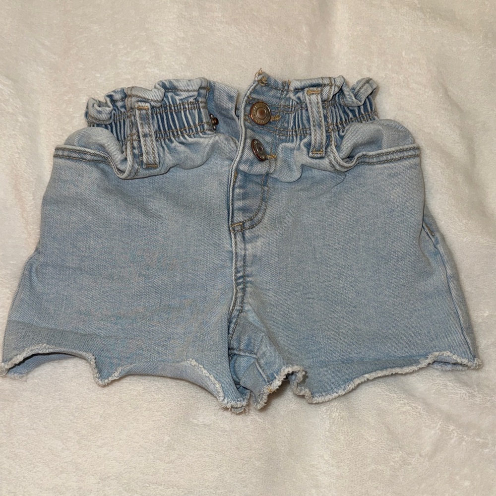Zara Light Blue Denim Paperbag Waist Shorts